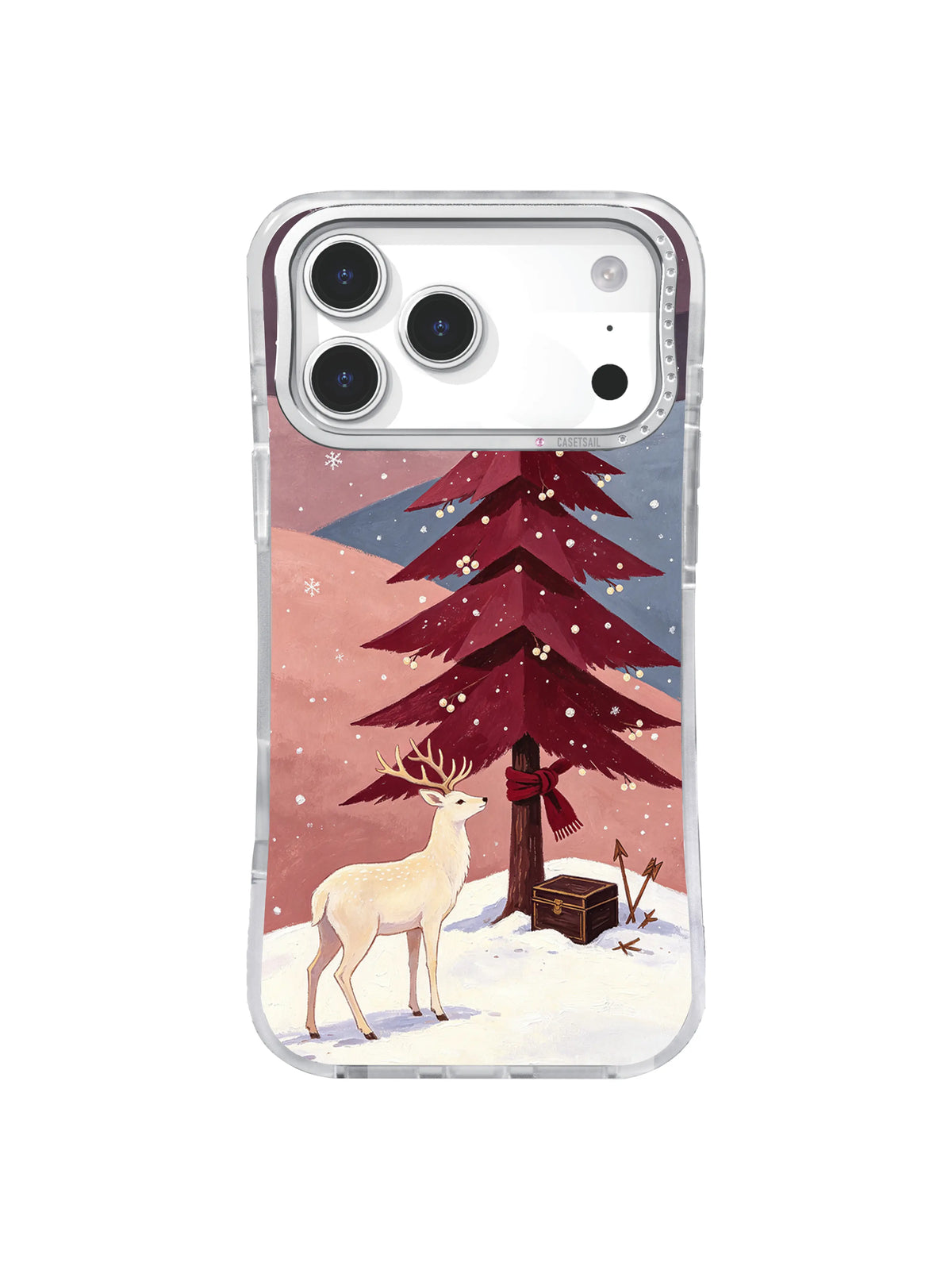 Wine-red winter tree and white deer iPhone 17 Pro case pattern three