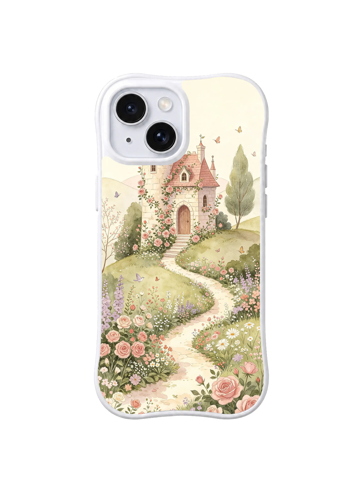 Rose Gate Tower: A rose-covered gate tower stands above a flower path.