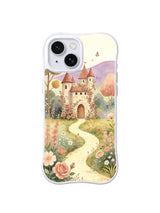 Butterfly Rose Castle: Butterflies hover over roses beside a warm-toned castle.