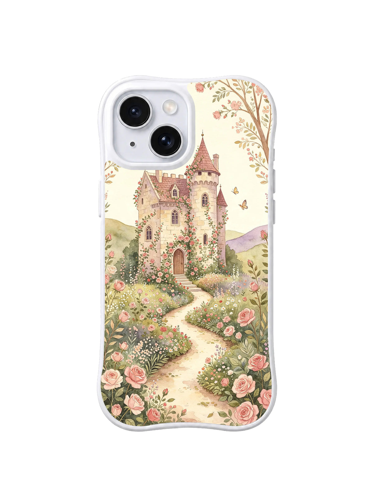Autumn Rosewood Castle: An autumn tree and roses frame a tall castle.