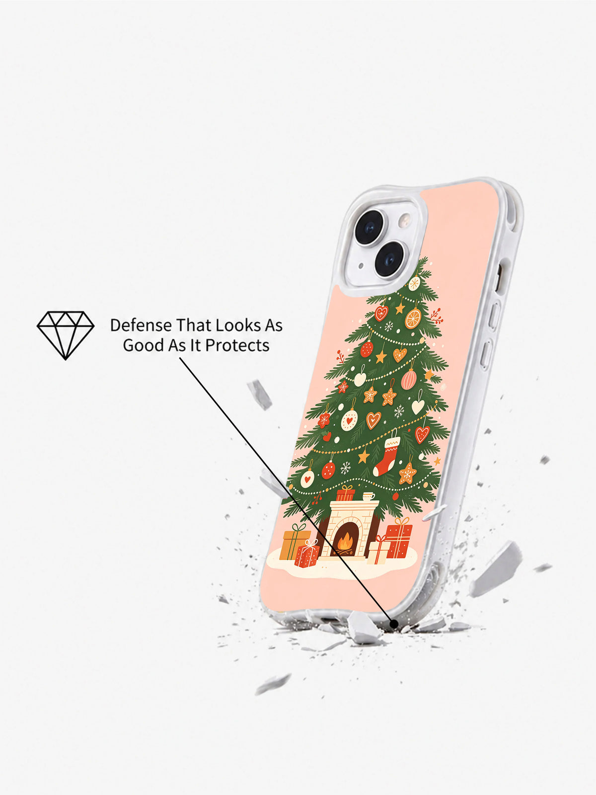 Rosy Hearth Holiday Christmas tree iPhone case display