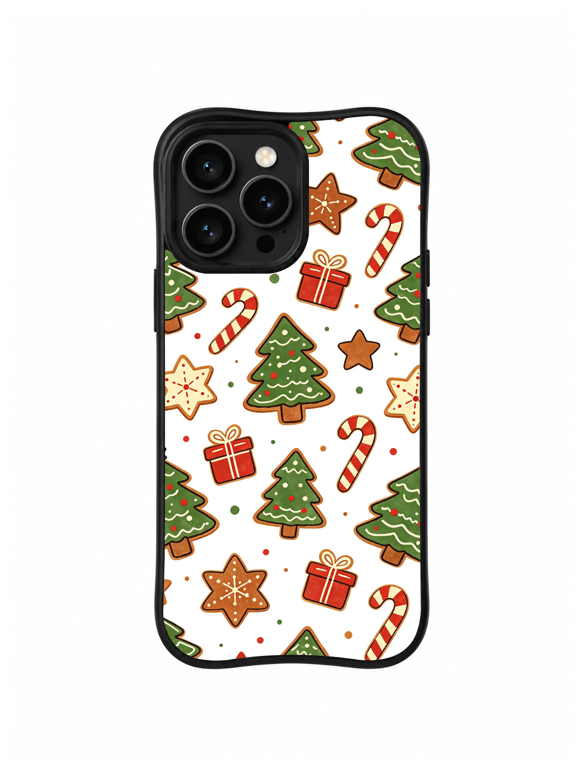 Rustic Christmas Treat Trail / Gift Cane Forest: Yeşil ağaçlar, küçük kırmızı hediyeler, baston şekerler ve yıldız kurabiyeler.