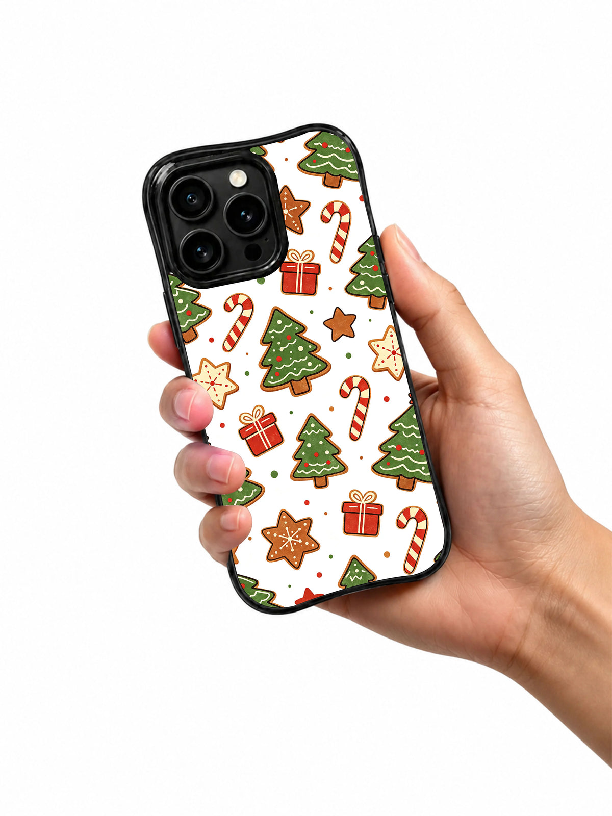 Rustic Christmas Treat Trail iPhone 13 Pro case in hand