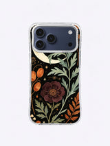 Sage Moon Herbarium iPhone case, Sage Crescent Bloom pattern with ivory moon, plum blossom, and green stems