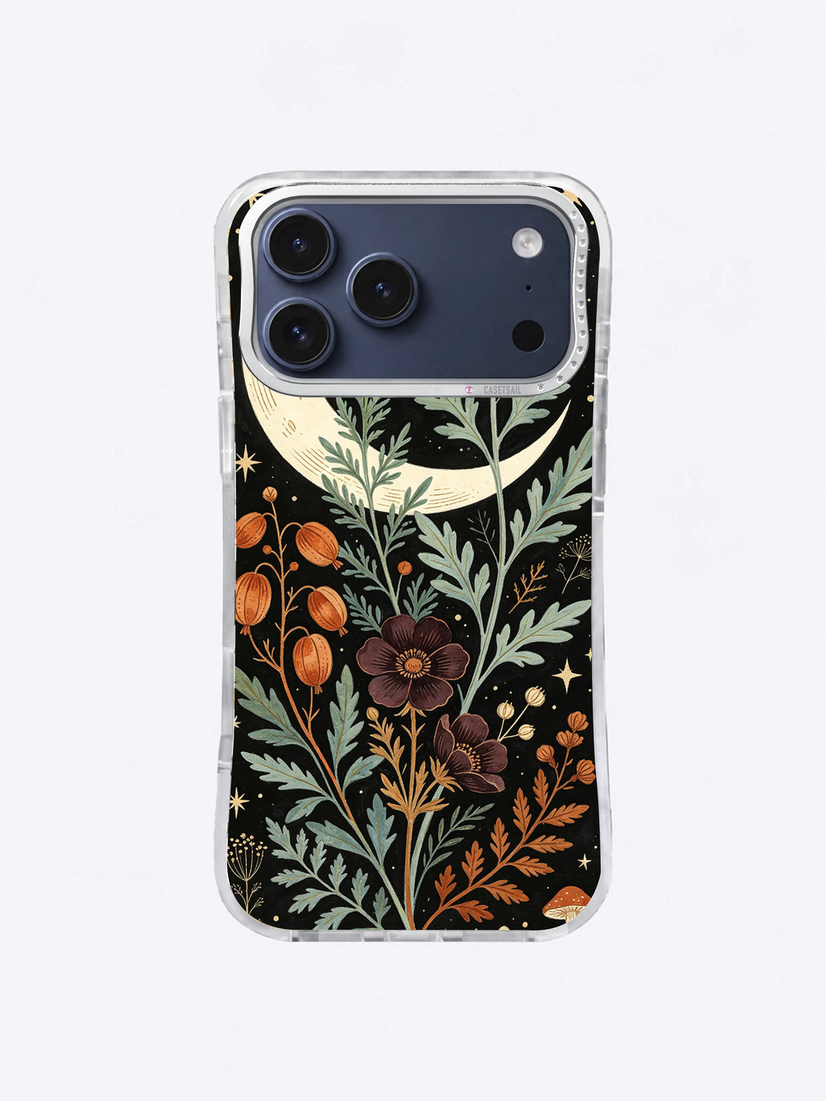 Sage Moon Herbarium iPhone case, Moonlit Medicinal Garden pattern with sage foliage and rust seed heads