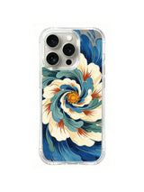 Sapphire Petal Whirlpool: Blue and ivory petals spiral around an ochre center.