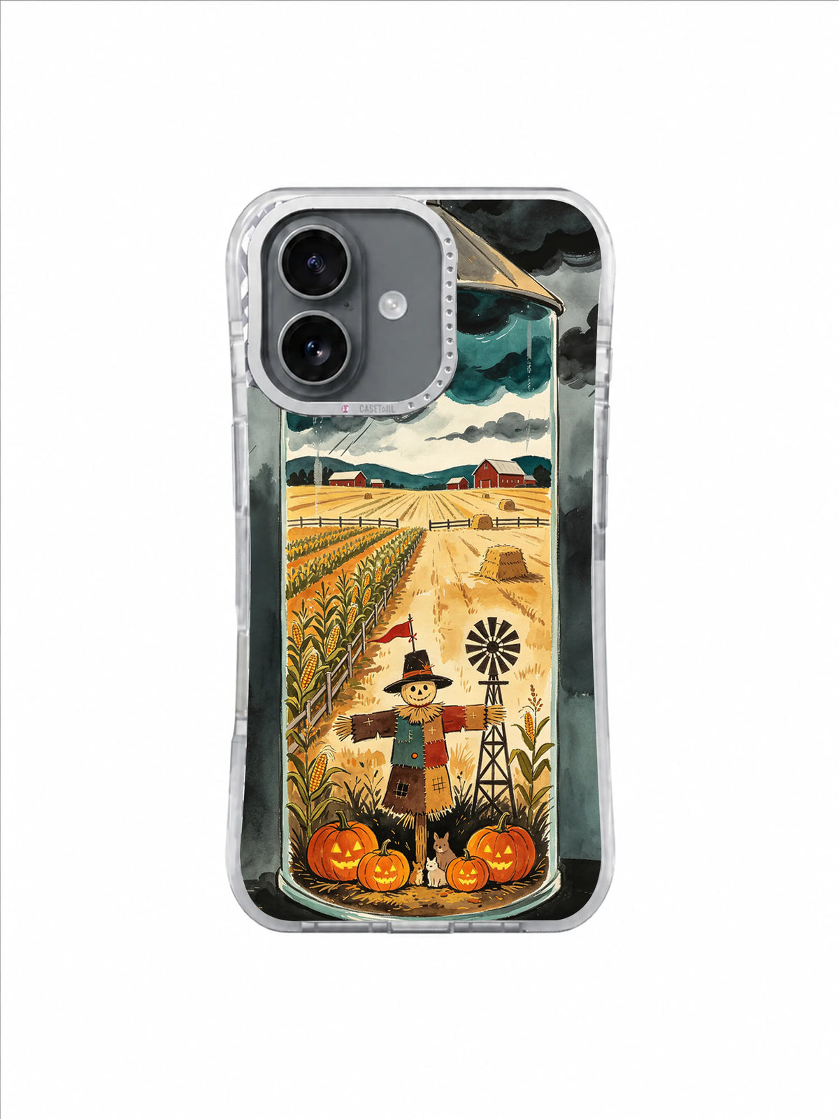 Clear Sky Button Eyes artwork on an iPhone 17 case