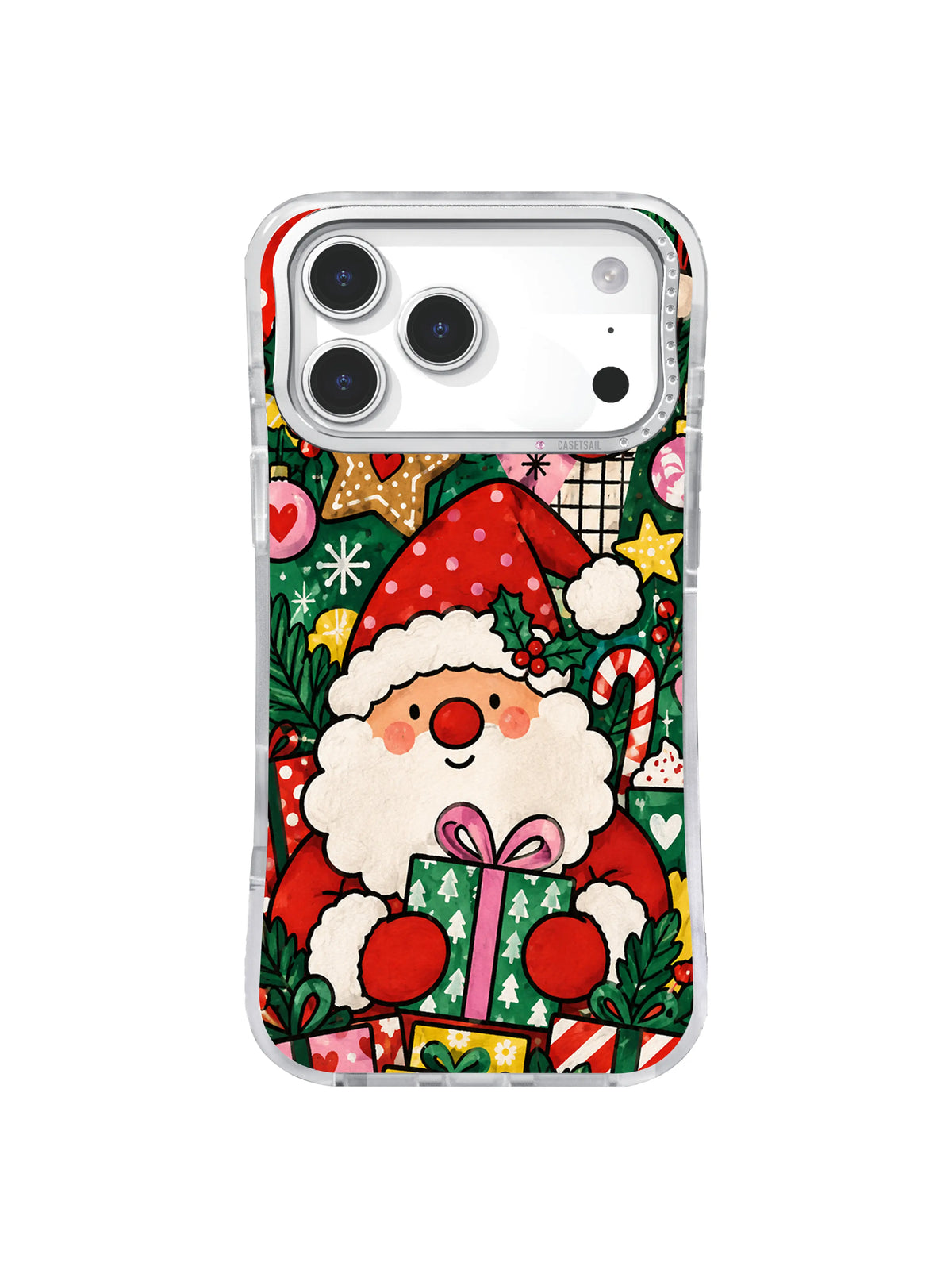 Snowburst Gift Guardian neo-pop art on iPhone 17 Pro Max case