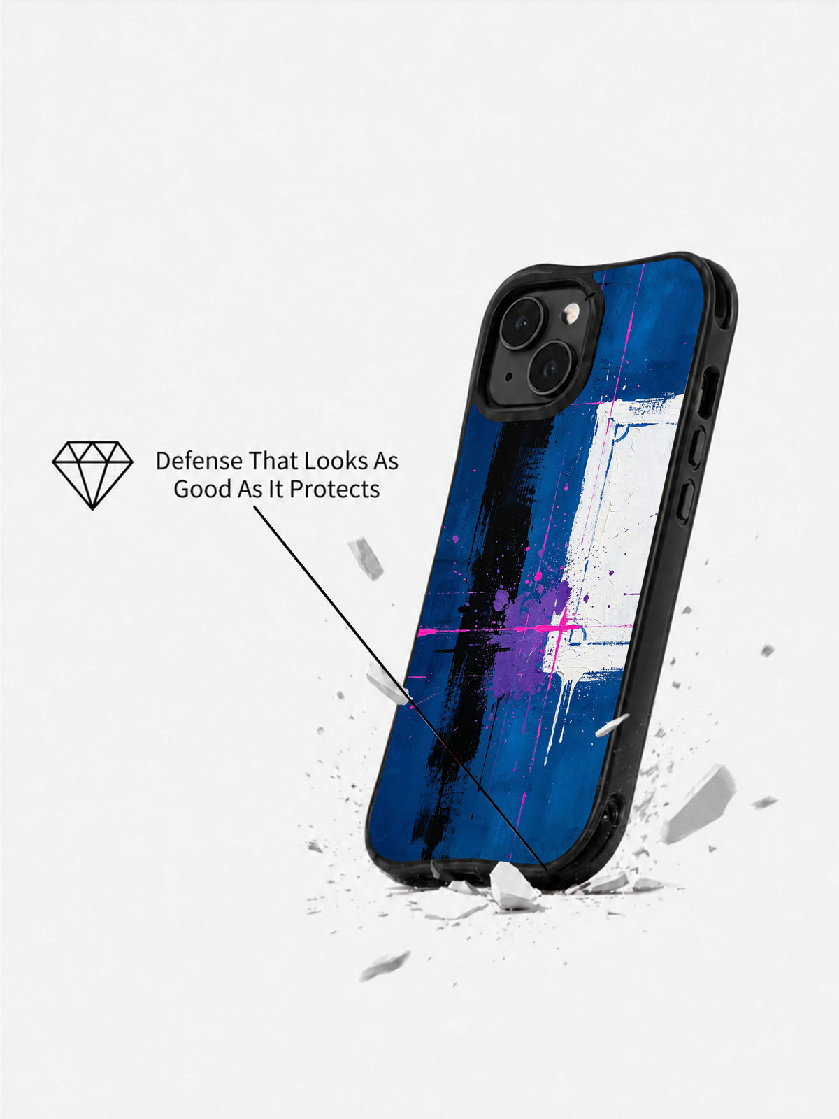Neon Annotation Grid case impact presentation with abstract book art