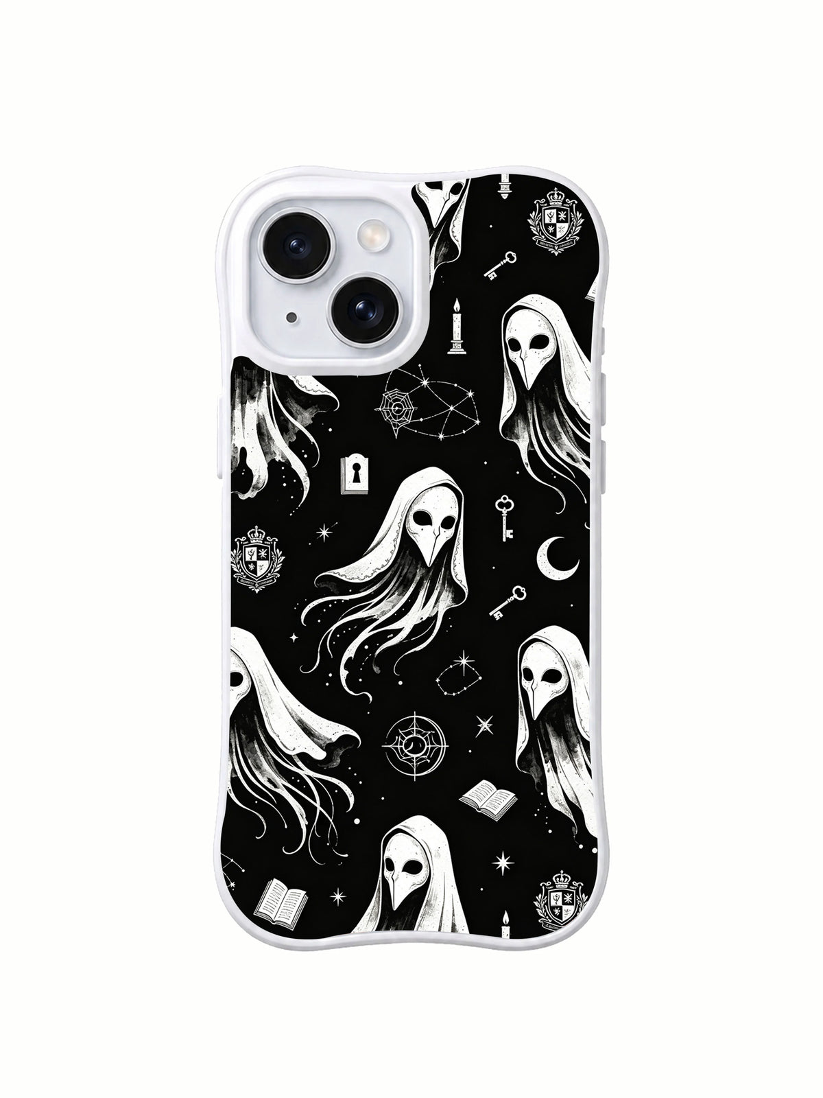 The Scholar’s Secret Apparitions dark academia ghost art iPhone 15 Plus case front view