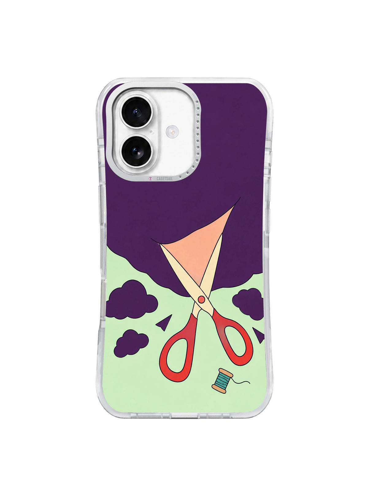 Front view of Scissors Open the Weather artwork on a white iPhone 17 case