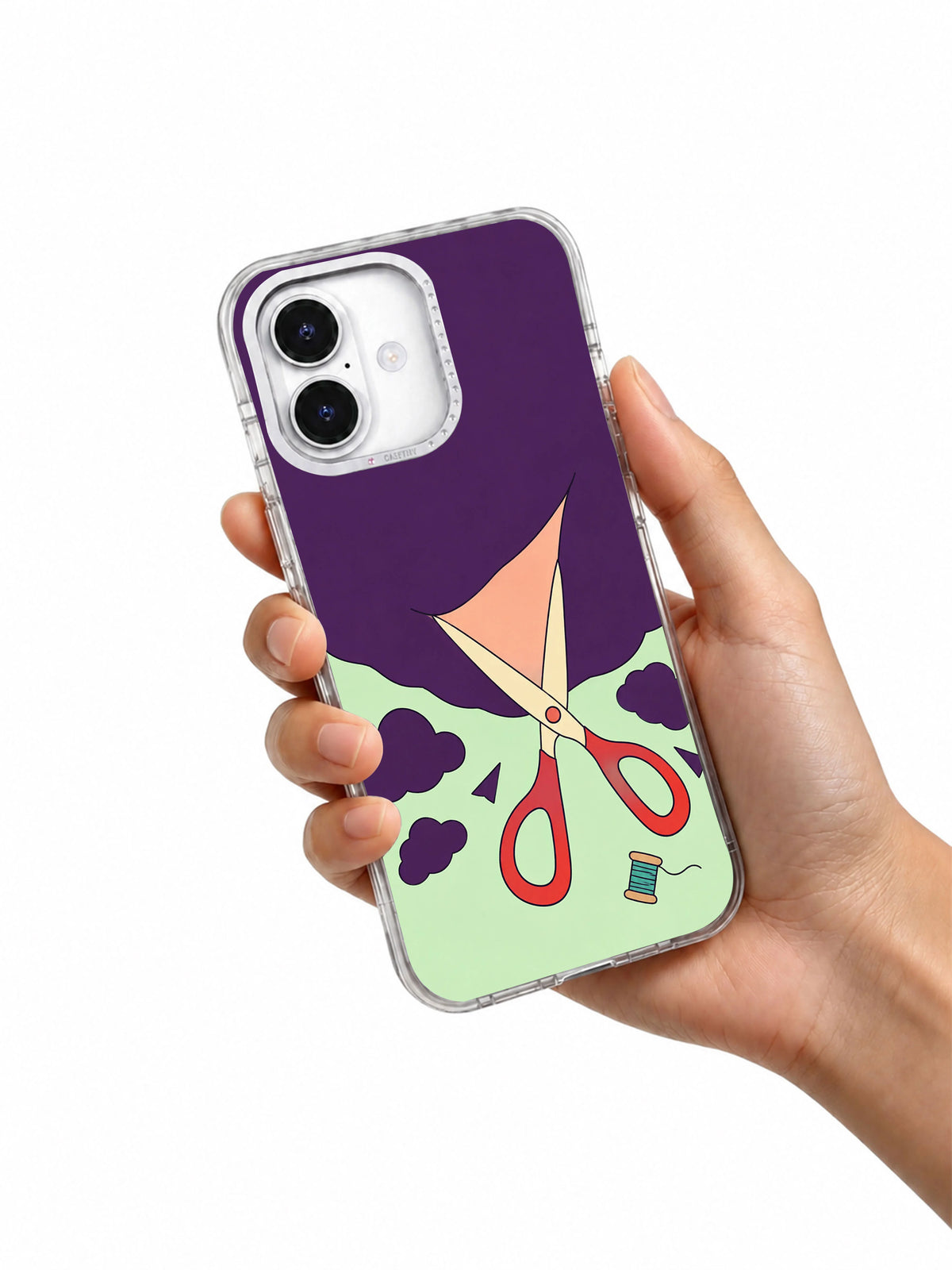 Hand holding Scissors Open the Weather artwork on a white iPhone case