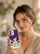 Lifestyle portrait holding the Scissors Open the Weather illustrated iPhone case