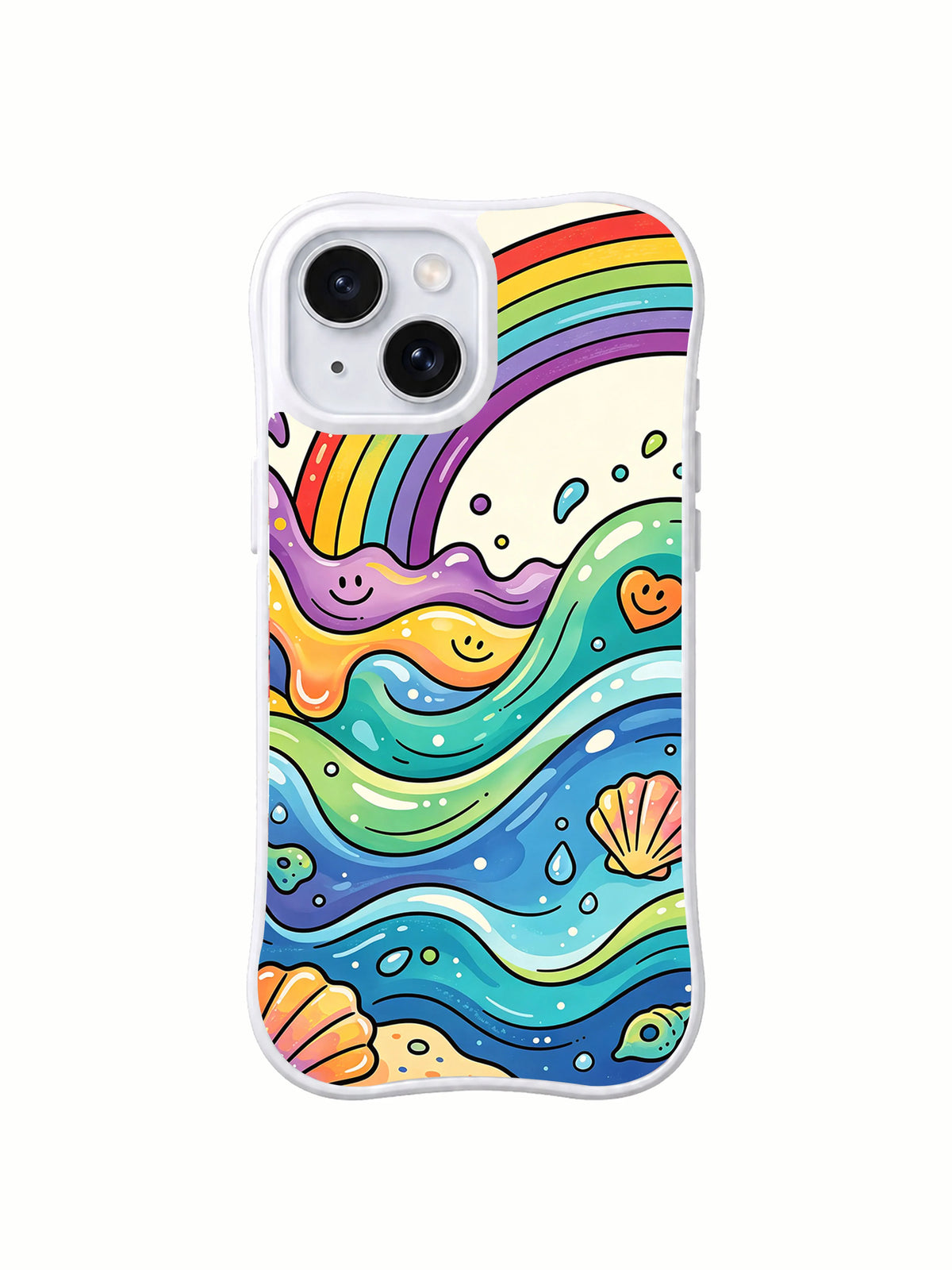 Sea Breeze Smile Drift iPhone 15 Plus case with rainbow ocean wave art