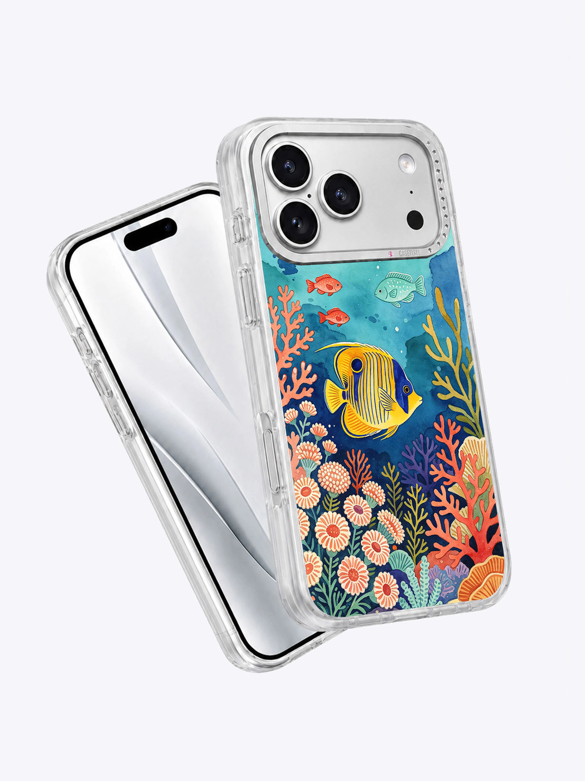 Sea Garden Parade iPhone case angled front and back view