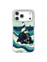 Shell path beacon iPhone case pattern in turquoise navy ivory and coral gouache