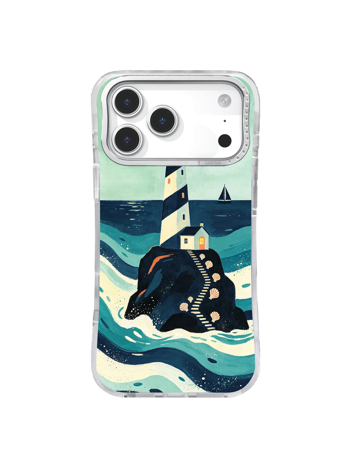 Shell path beacon iPhone case pattern in turquoise navy ivory and coral gouache
