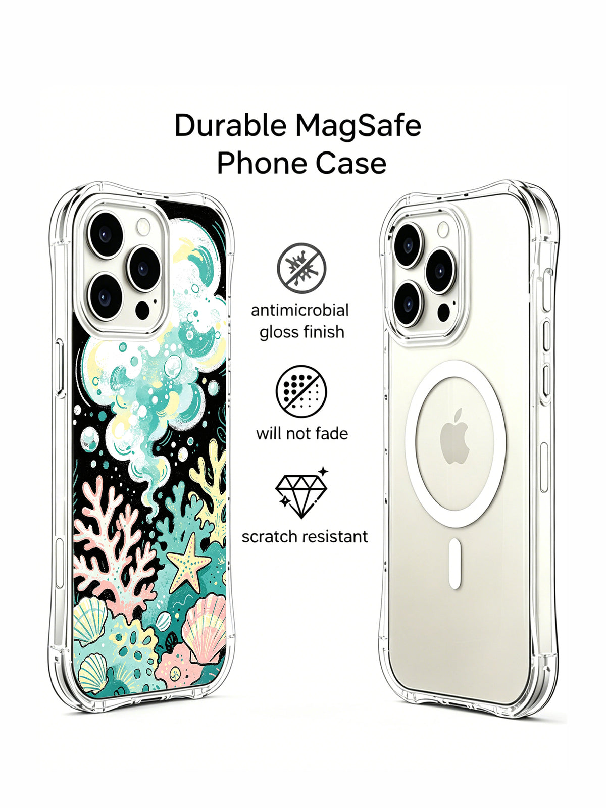 Seafoam Pop colorful coastal art iPhone 15 Pro case view 3