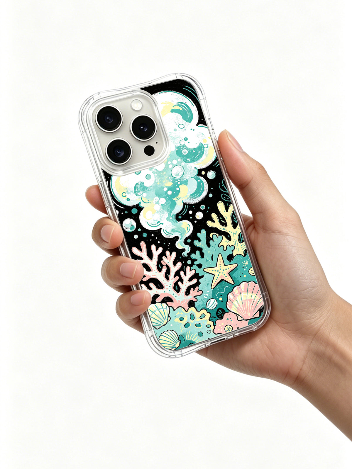 Seafoam Pop colorful coastal art iPhone 15 Pro case view 5