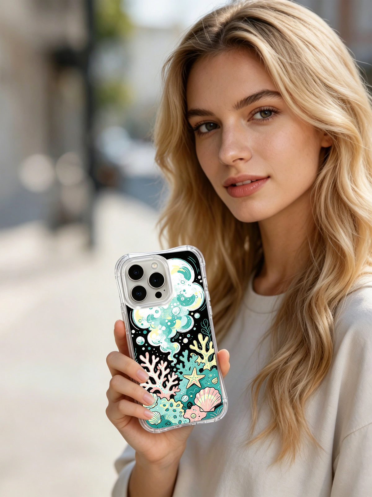 Seafoam Pop colorful coastal art iPhone 15 Pro case view 6