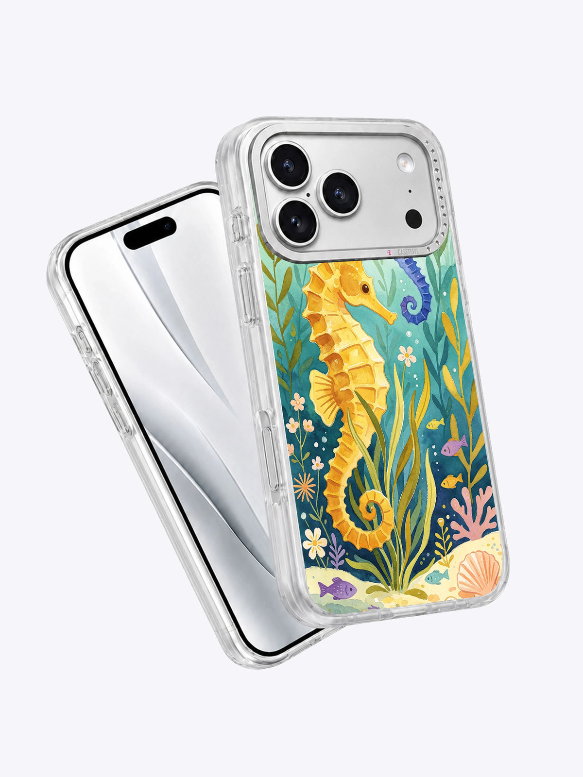 Seahorse Meadow iPhone case angled product view