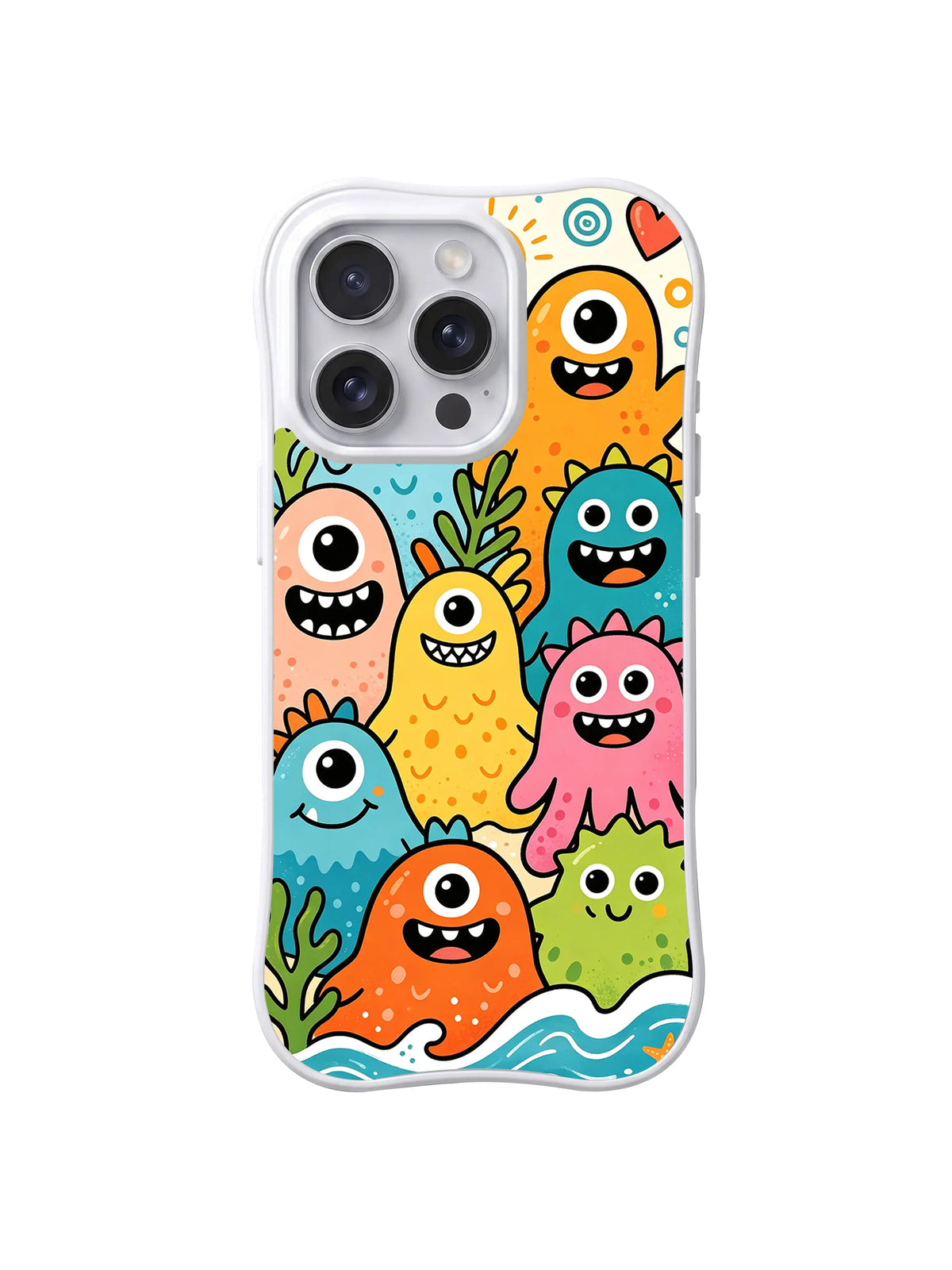 Coral Cyclops Wave colorful seaside monster art on an iPhone 13 Pro case