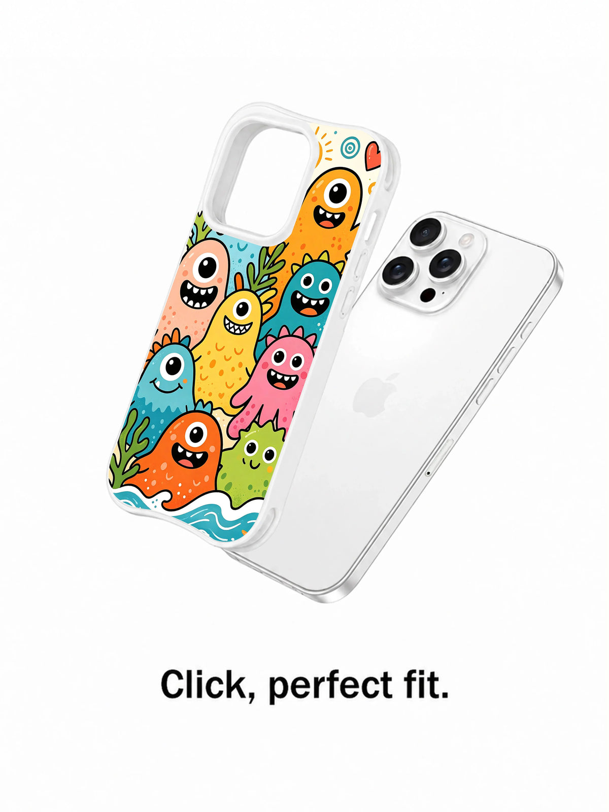 Seaside Blob Friends case shown aligned with an iPhone 13 Pro