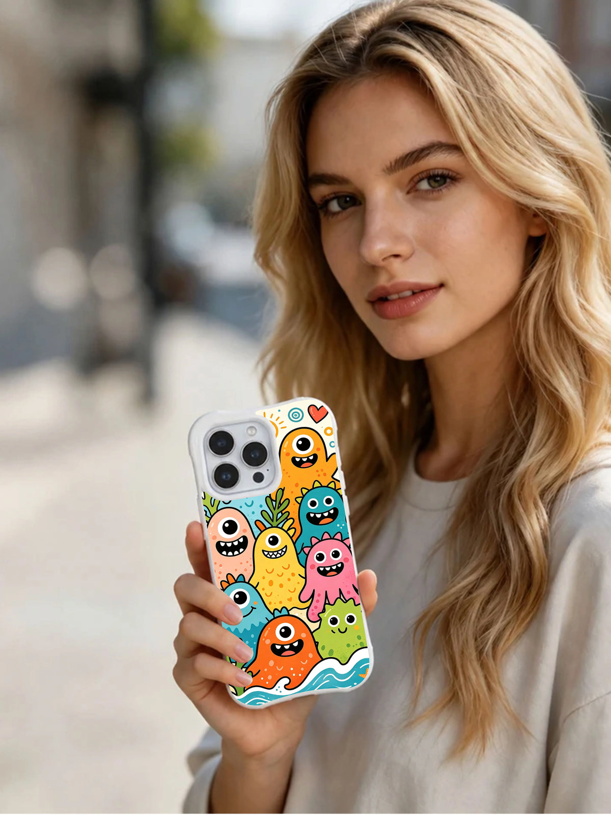 Seaside Blob Friends iPhone 13 Pro case lifestyle image