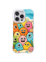 Sandy Blob Gathering cute sea creatures, shells and waves on an iPhone 13 Pro case