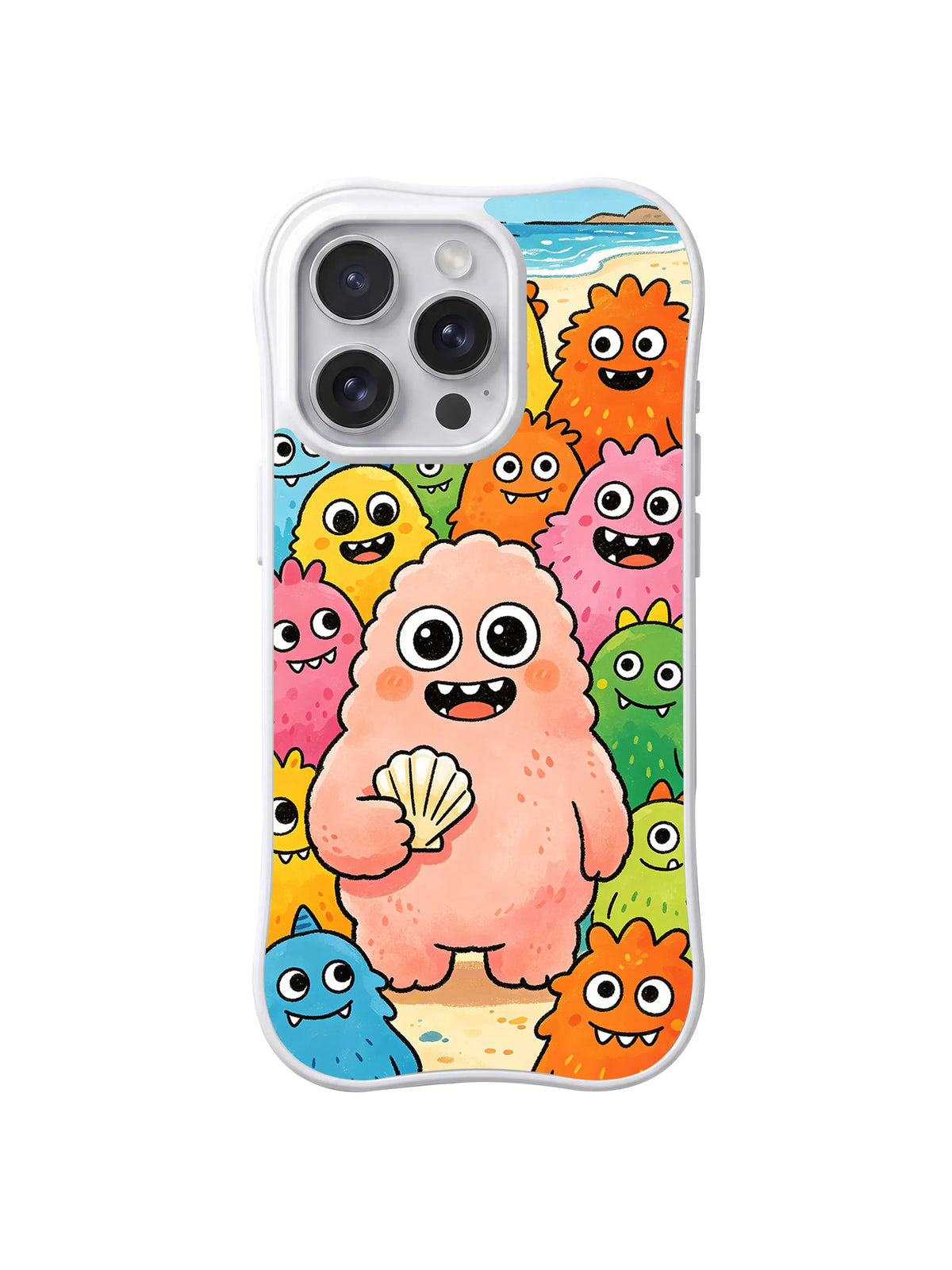 Seashell Leader Crew colorful beach monsters on an iPhone 13 Pro case
