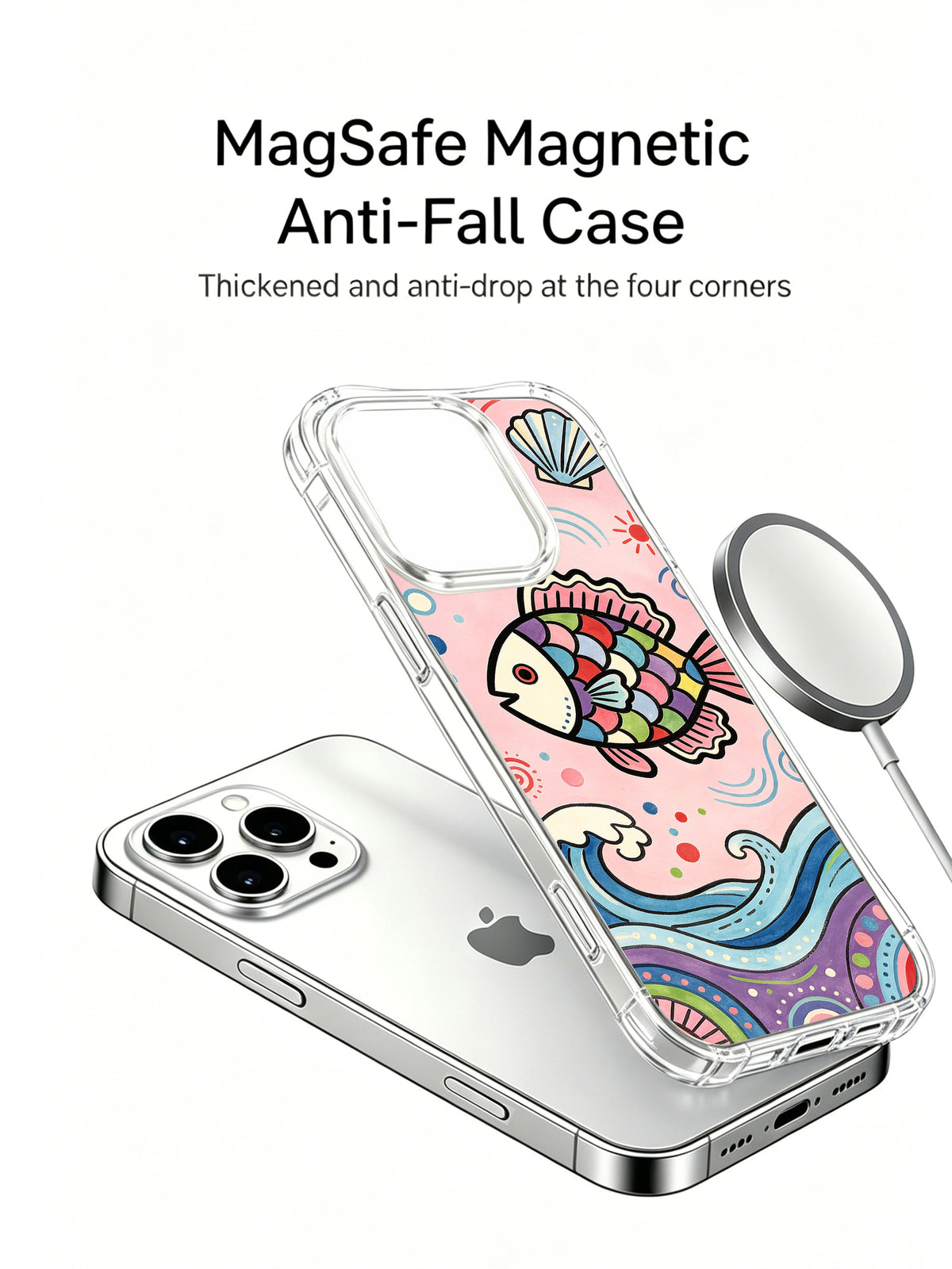 Seaside Fish Waltz iPhone 14 Pro case lifestyle angle
