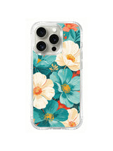 Coral Teal Flower Parade pattern on iPhone 15 Pro case