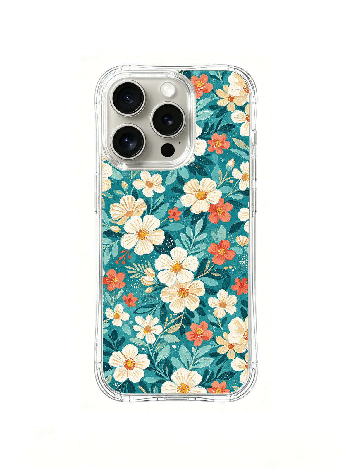 Seaside Petal Parade coastal floral art iPhone 15 Pro case front view
