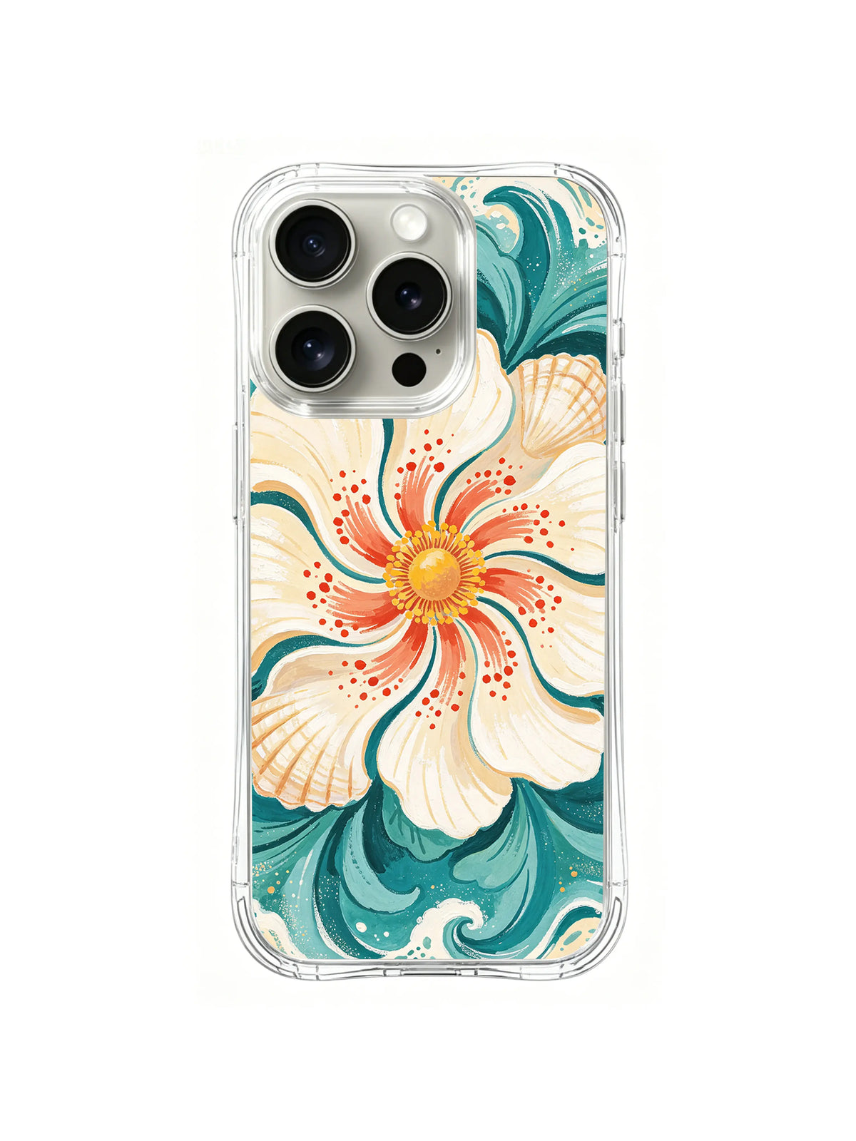 Seashell Wave Blossom pattern on iPhone 15 Pro case
