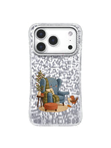 Front view of the transparent iPhone 17 Pro case with A Seat Saved for You artwork.