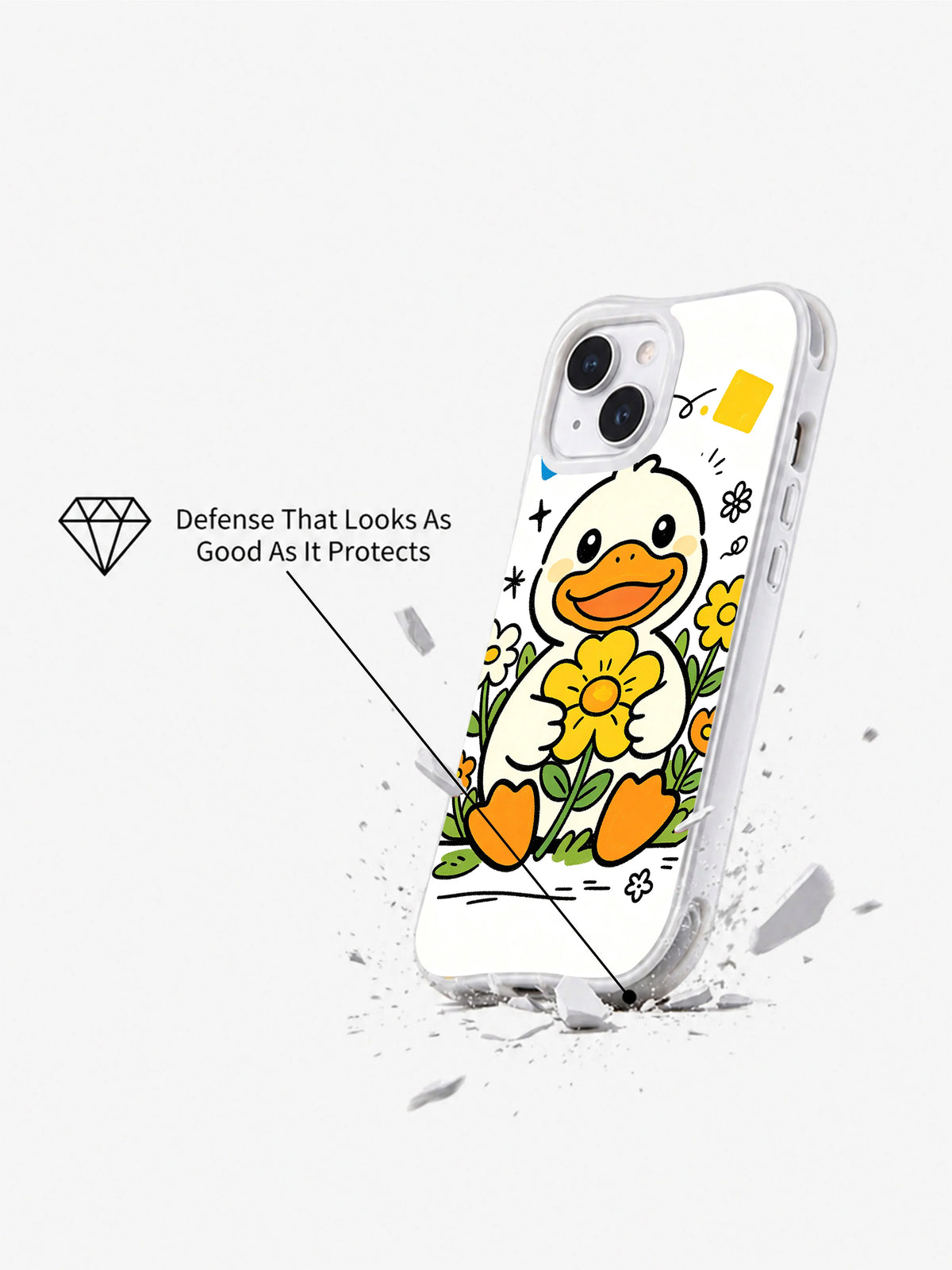 Secret Garden Duck iPhone 13 case shown in an impact-style product display