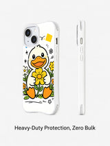 Angled and side profile views of Secret Garden Duck iPhone 13 case