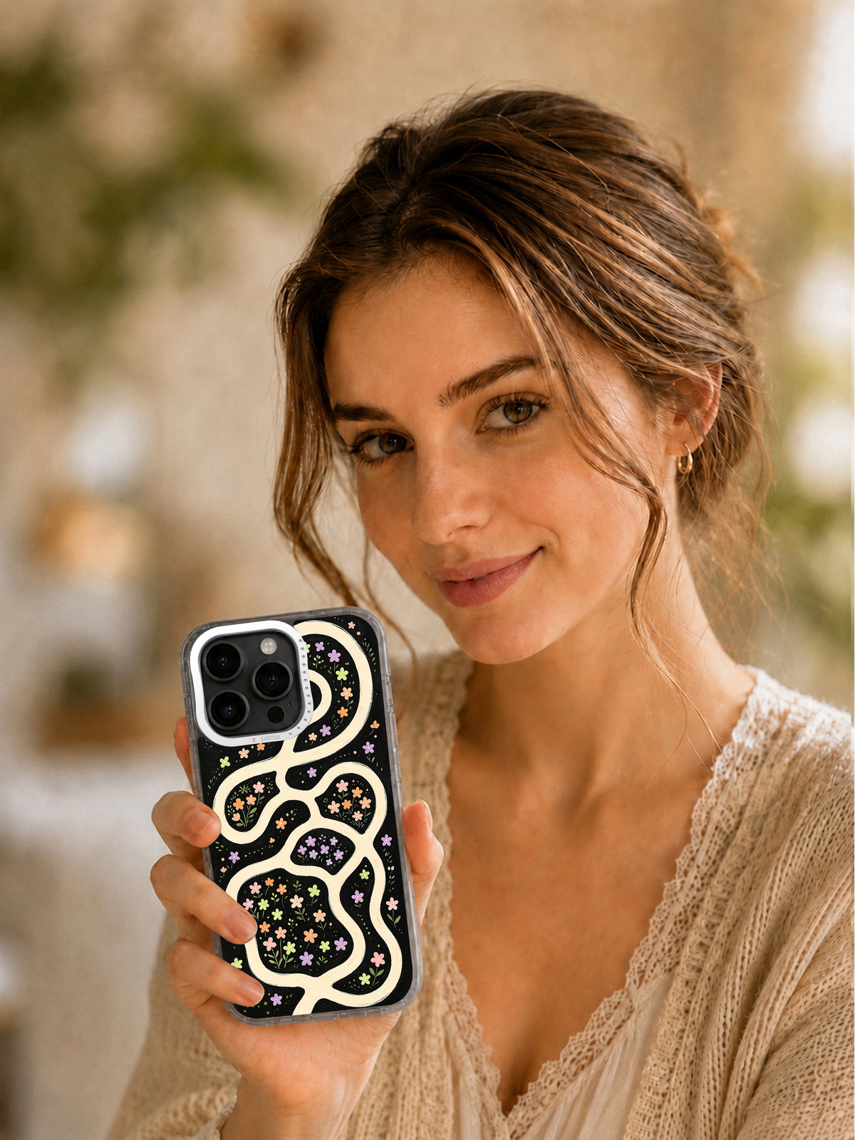 Secret Garden Map wearable art case lifestyle portrait