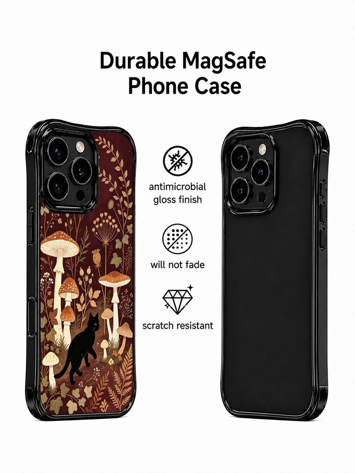 Secret Herbarium Evening: Illustrated case and a second rear phone view in a promotional layout.
