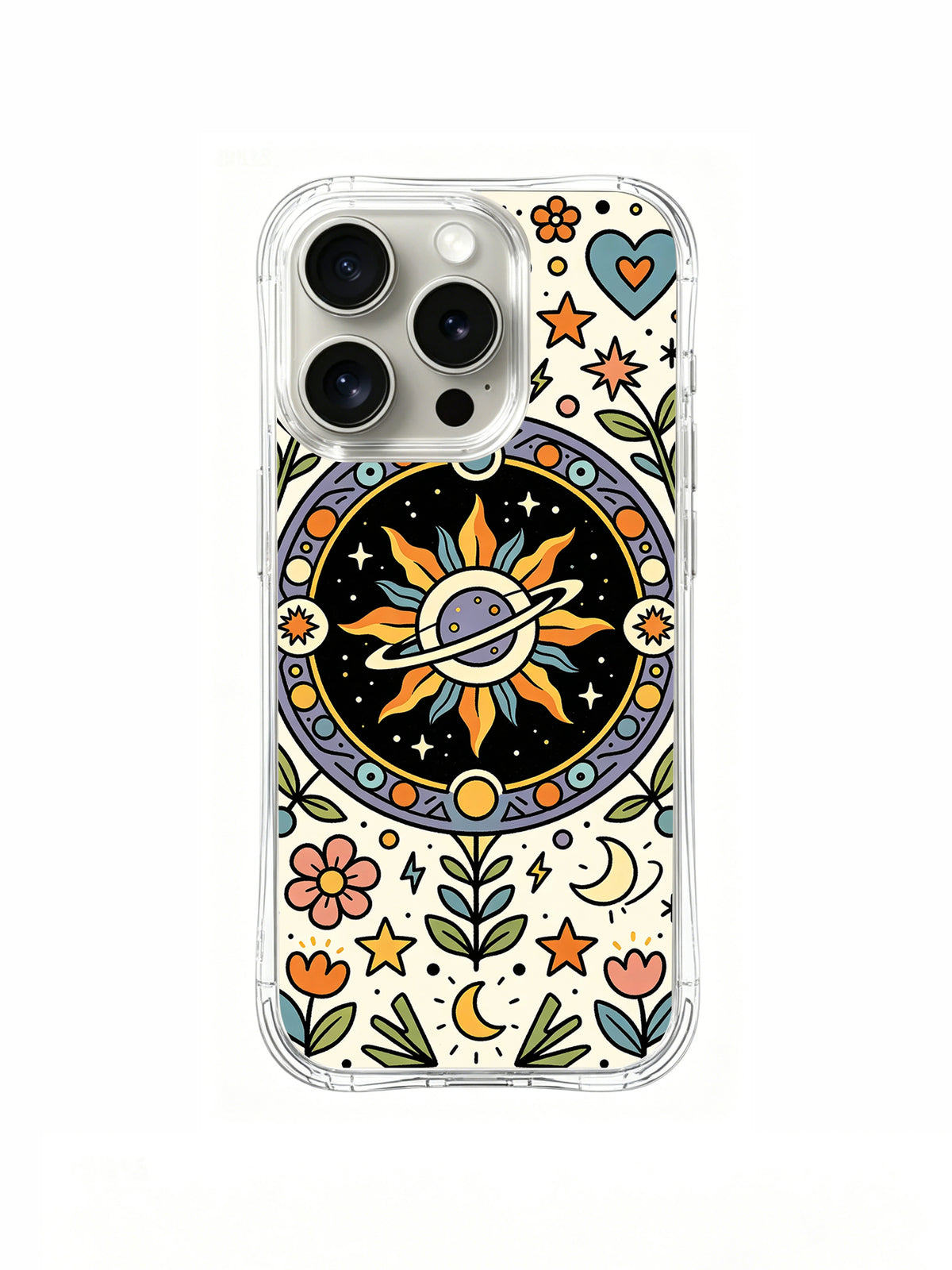 Secret Joy Universe iPhone 14 Pro case celestial folk art front view