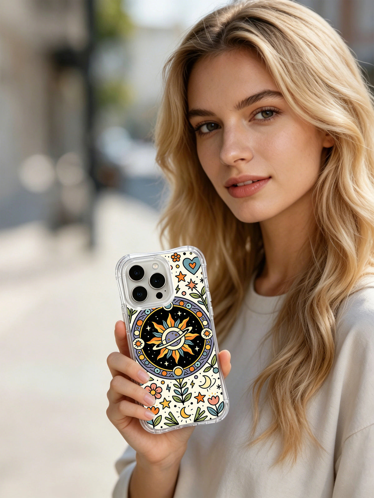 Secret Joy Universe artist-designed iPhone 14 Pro case lifestyle view
