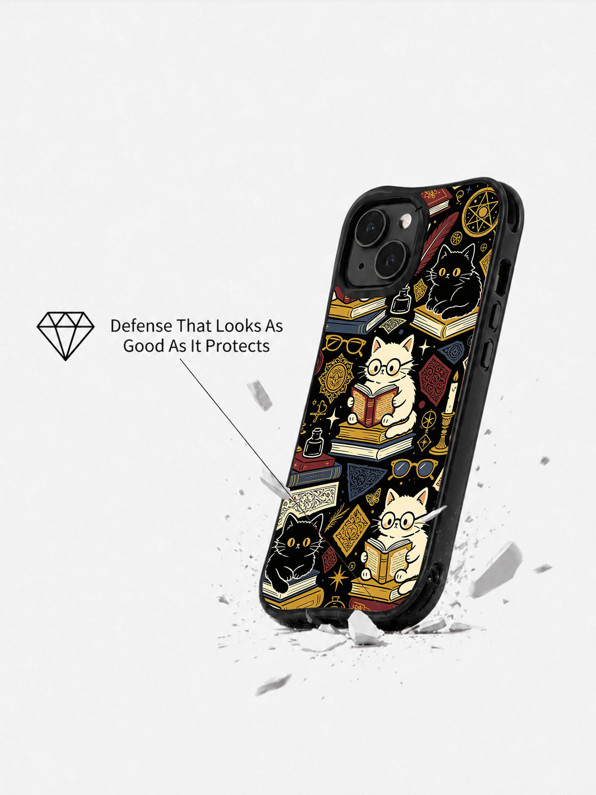 Secret Library Cats iPhone 15 case side angle