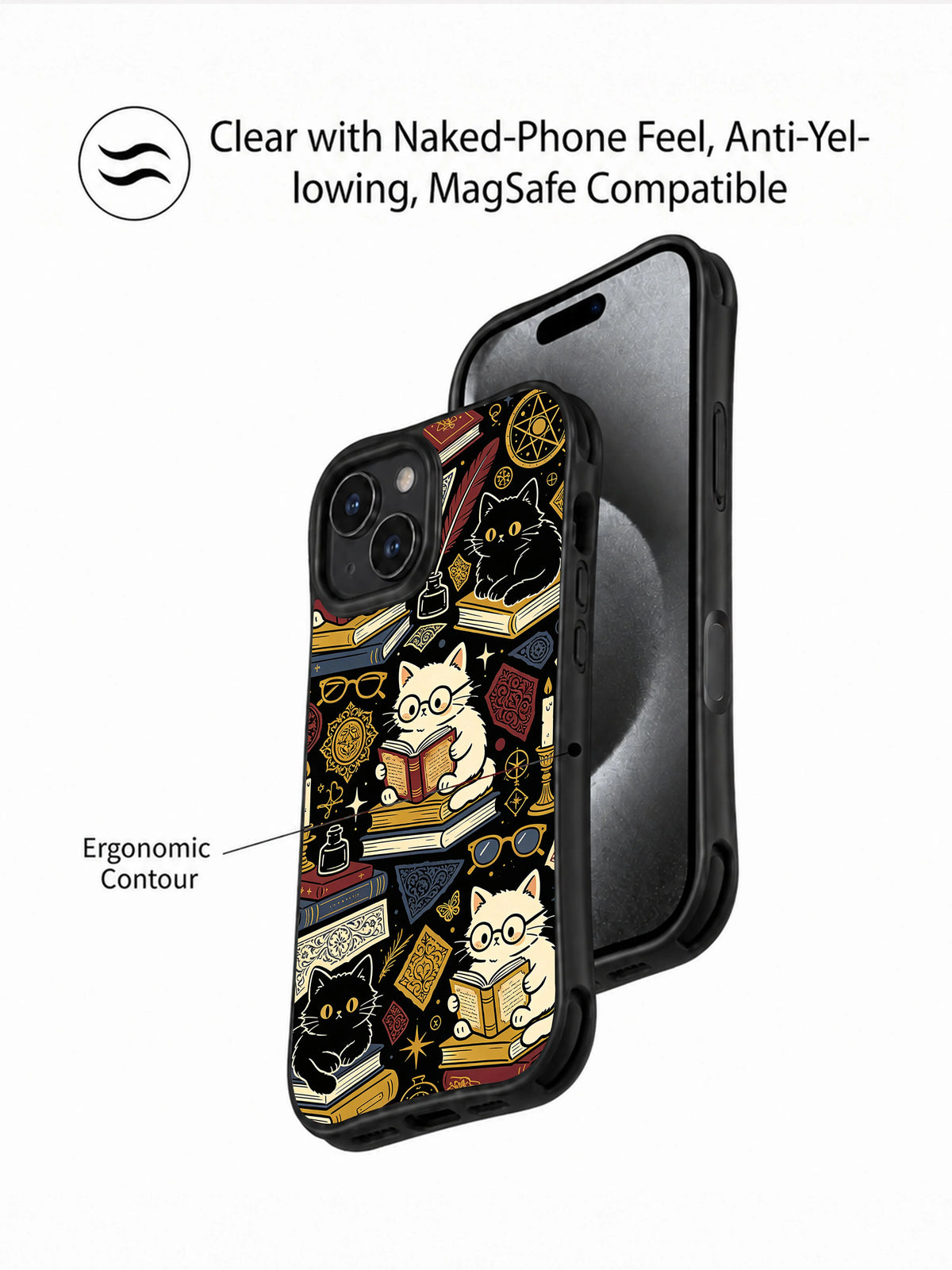 Secret Library Cats iPhone 15 case design detail