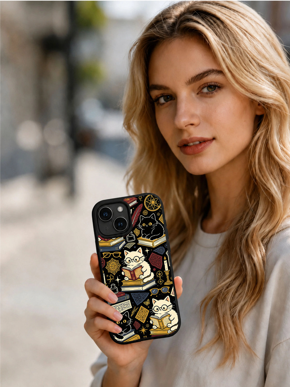 Secret Library Cats iPhone 15 case full product view