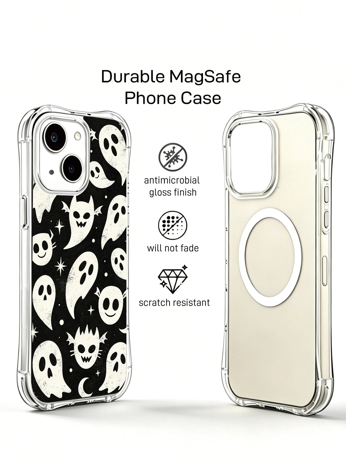 The Secret Smile Haunters iPhone 15 Plus case angled view