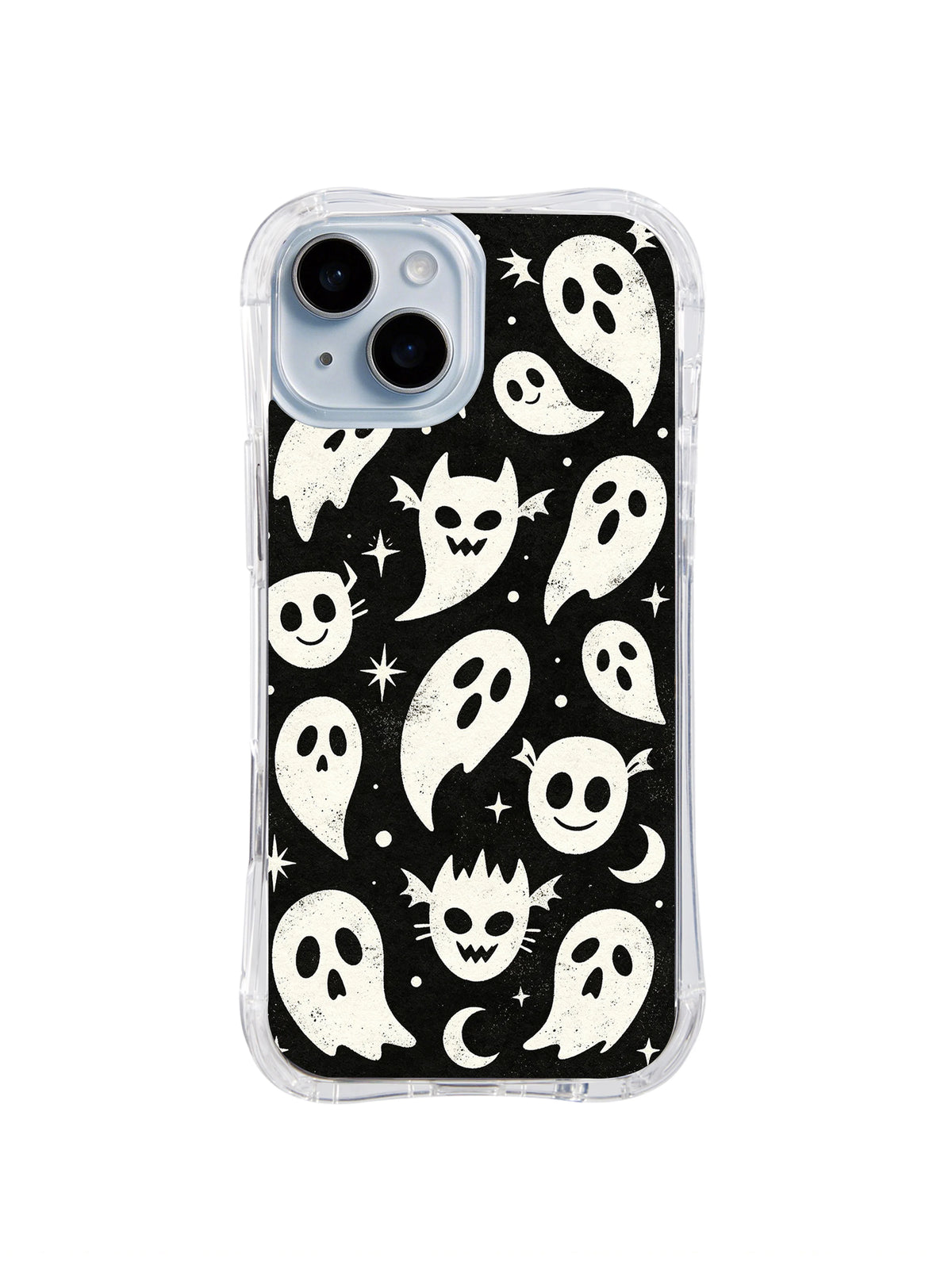 The Secret Smile Haunters iPhone 15 Plus case front view by Vesper Wraith