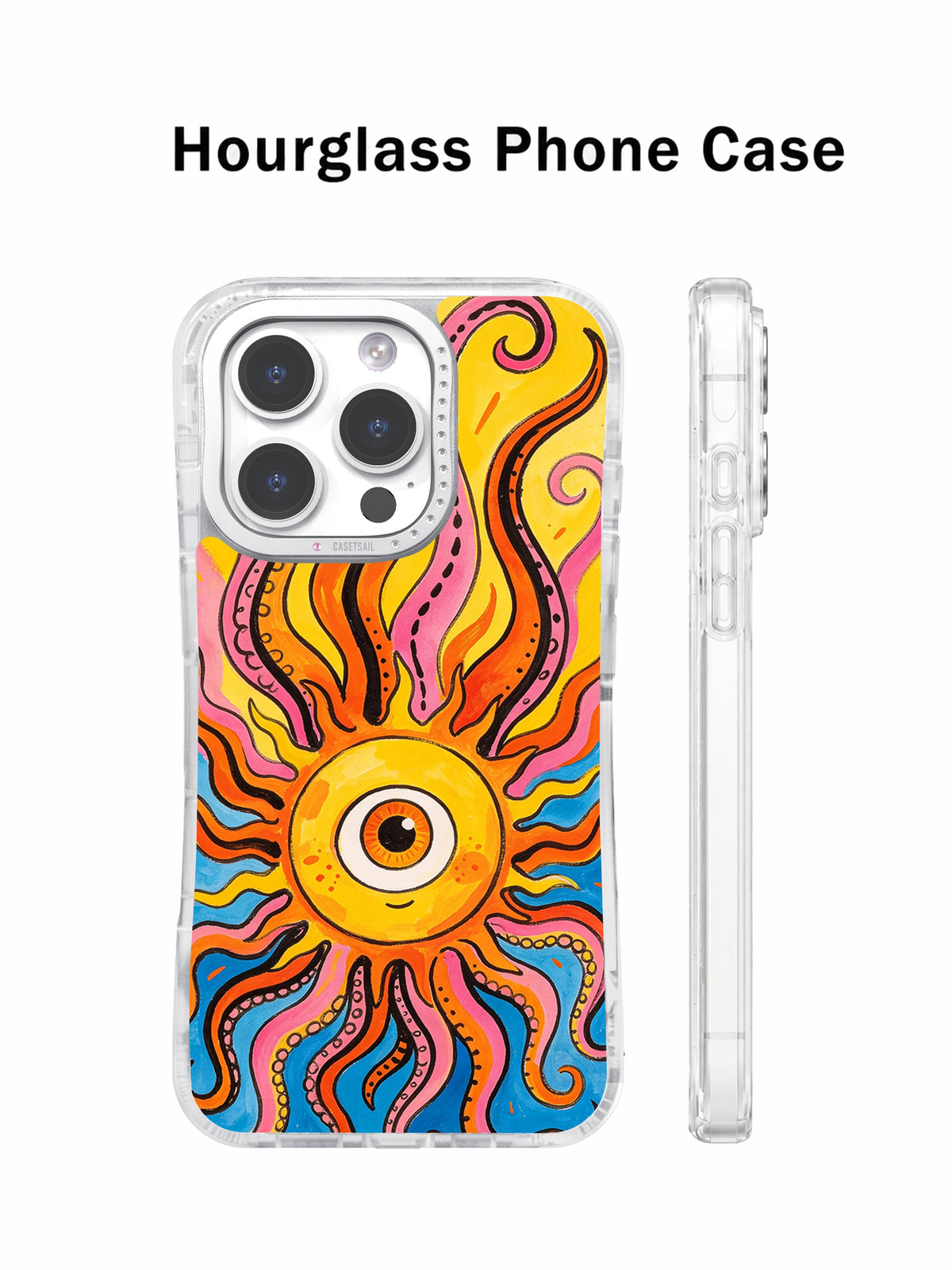 Secret Sun Creature hourglass iPhone case front and side profile