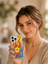 Colorful celestial eye sun phone case lifestyle portrait