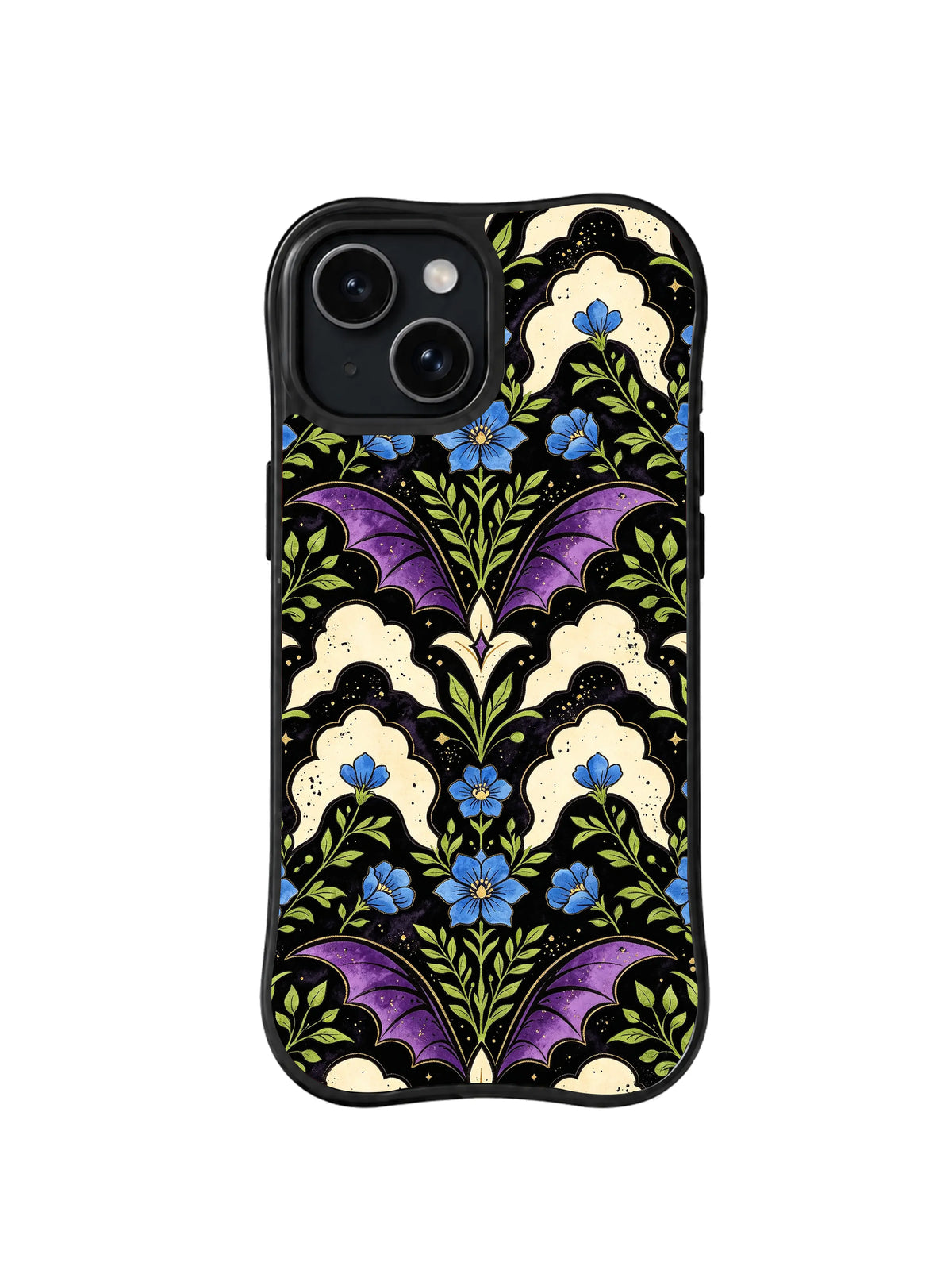 Midnight Bat Bloom pattern iPhone 15 Plus case