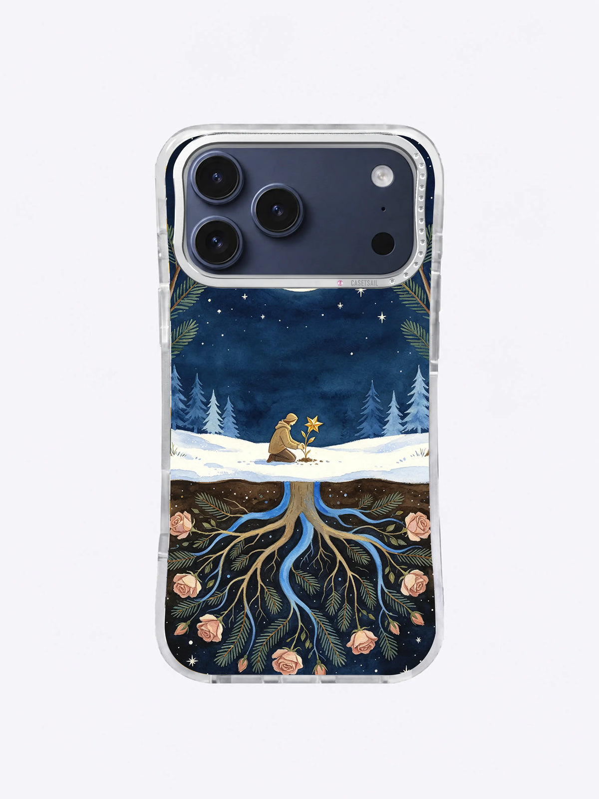 Snowfield Dream Roots celestial art on iPhone 17 Pro Max case